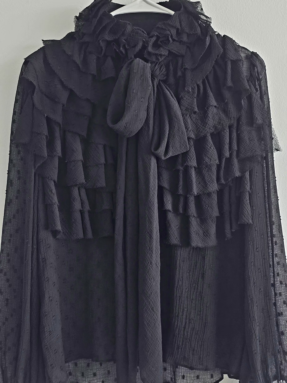 Zara Victorian Style Black Ruffled Bow Blouse Size XS